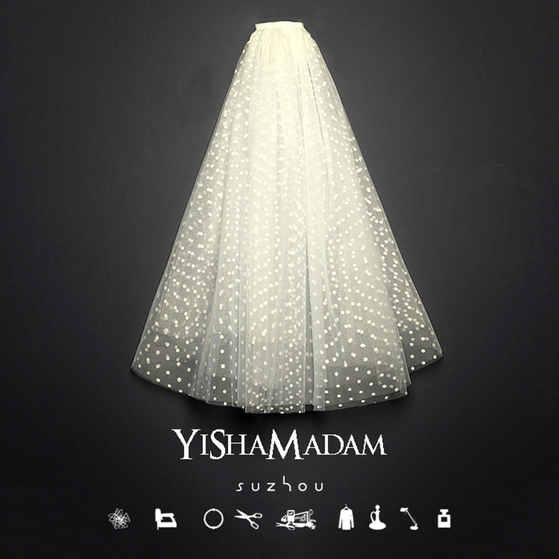 Νυφικό πέπλο από δίχτυ, διπλού στρώματος, με λευκά κρύσταλλα· απλό στυλ, κατάλληλο για γάμο, γενέθλια, φεστιβάλ