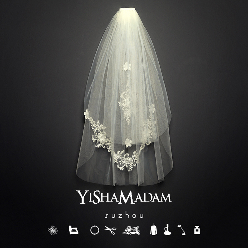 Νυφικό πέπλο από δίχτυ, διπλού στρώματος, με λευκά κρύσταλλα· απλό στυλ, κατάλληλο για γάμο, γενέθλια, φεστιβάλ