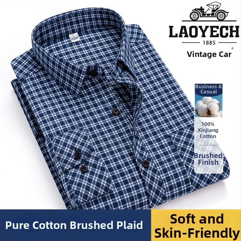 Cămașă, croială lejeră, mâneci lungi, bumbac cu model carouri, guler pătrat