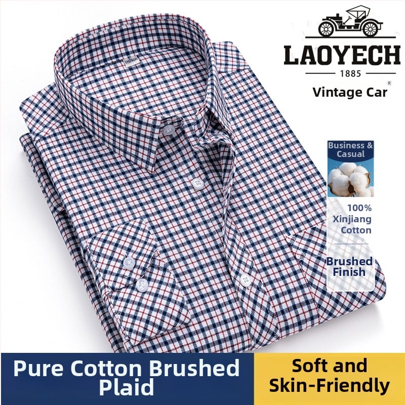 Cămașă, croială lejeră, mâneci lungi, bumbac cu model carouri, guler pătrat