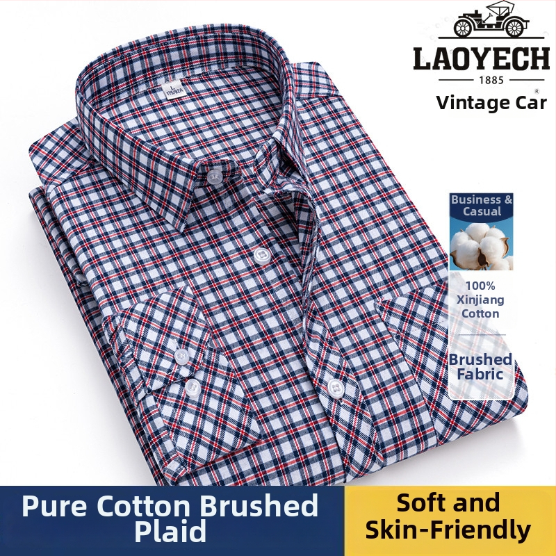 Cămașă, croială lejeră, mâneci lungi, bumbac cu model carouri, guler pătrat