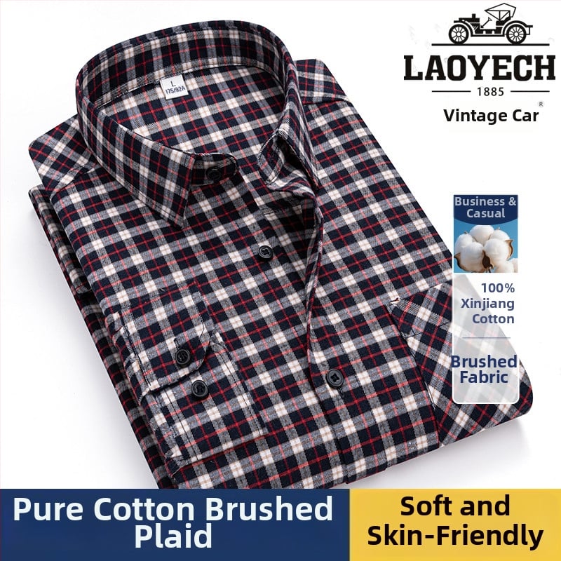 Cămașă, croială lejeră, mâneci lungi, bumbac cu model carouri, guler pătrat