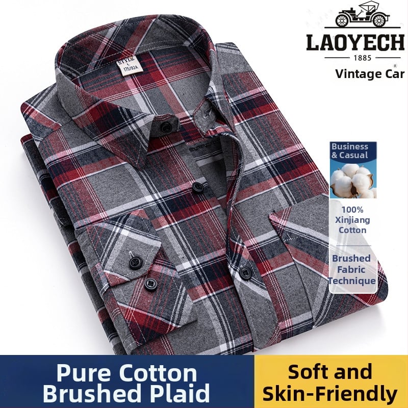 Cămașă, croială lejeră, mâneci lungi, bumbac cu model carouri, guler pătrat