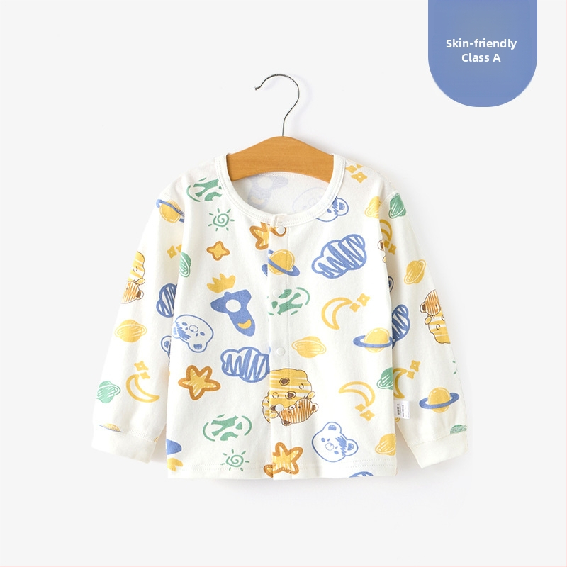 Unisex βαμβακερή θερμική μπλούζα βάσης για παιδιά 1–3 ετών, μαλακή επεξεργασία, στρογγυλή λαιμόκοψη, 100% βαμβάκι, Άνοιξη-Φθινόπωρο-Χειμώνας