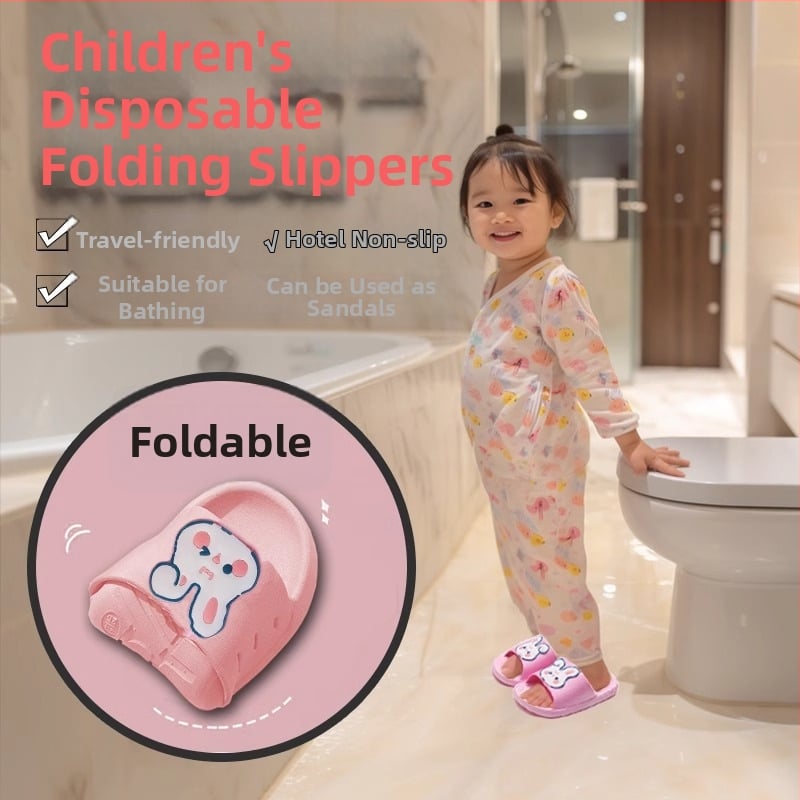 Детски еднократни сгъваеми чехли за хотел и пътуване, леки и тънки, за деца 1–3 години, PVC горна част и PVC подметка, стил карикатура, лято