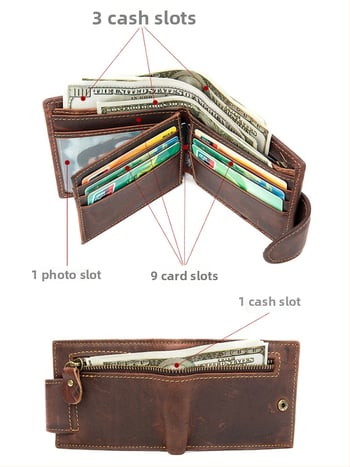 Valódi bőrből készült kártyatartó, két hajtással, európai–amerikai vintage stílus, lopás elleni védelem