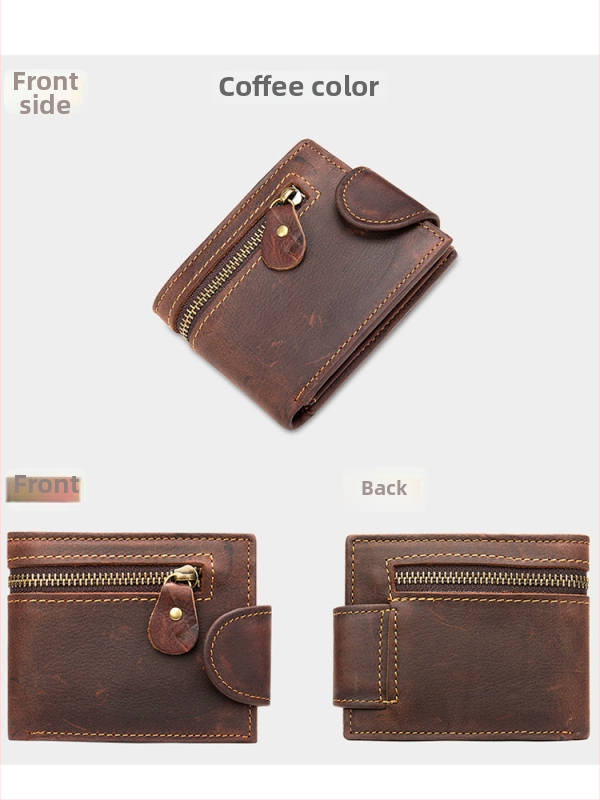 Pravá kožená peňaženka na karty, dvojité preklopenie, európsko-americký vintage štýl, ochrana proti krádeži