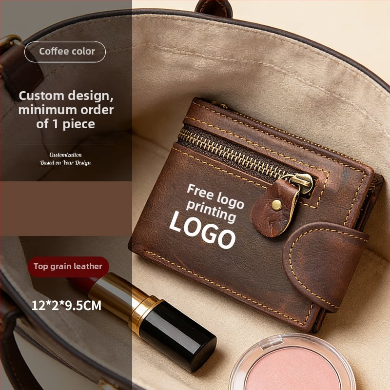 Valódi bőrből készült kártyatartó, két hajtással, európai–amerikai vintage stílus, lopás elleni védelem