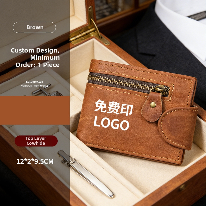 Valódi bőrből készült kártyatartó, két hajtással, európai–amerikai vintage stílus, lopás elleni védelem