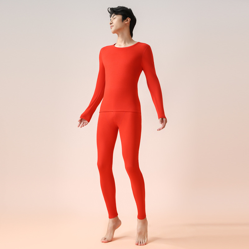 Set unisex de lenjerie termică, cu căptușeală fleece, țesătură extra groasă, guler rotund, bluza cu mânecă lungă și pantaloni lungi