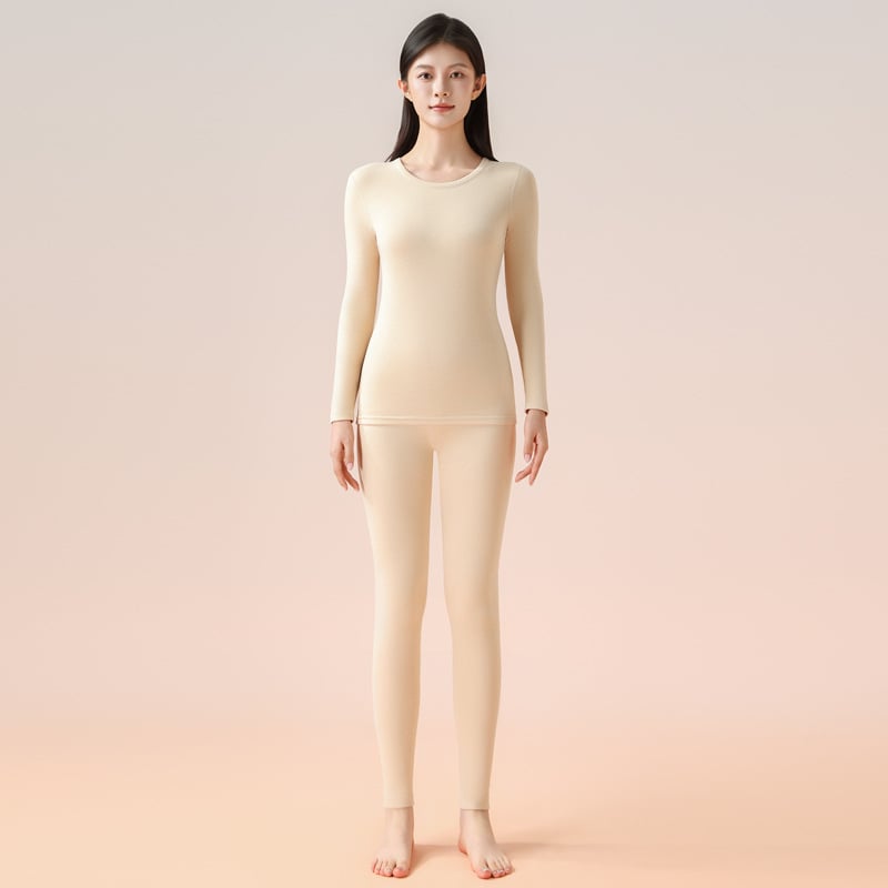 Set unisex de lenjerie termică, cu căptușeală fleece, țesătură extra groasă, guler rotund, bluza cu mânecă lungă și pantaloni lungi