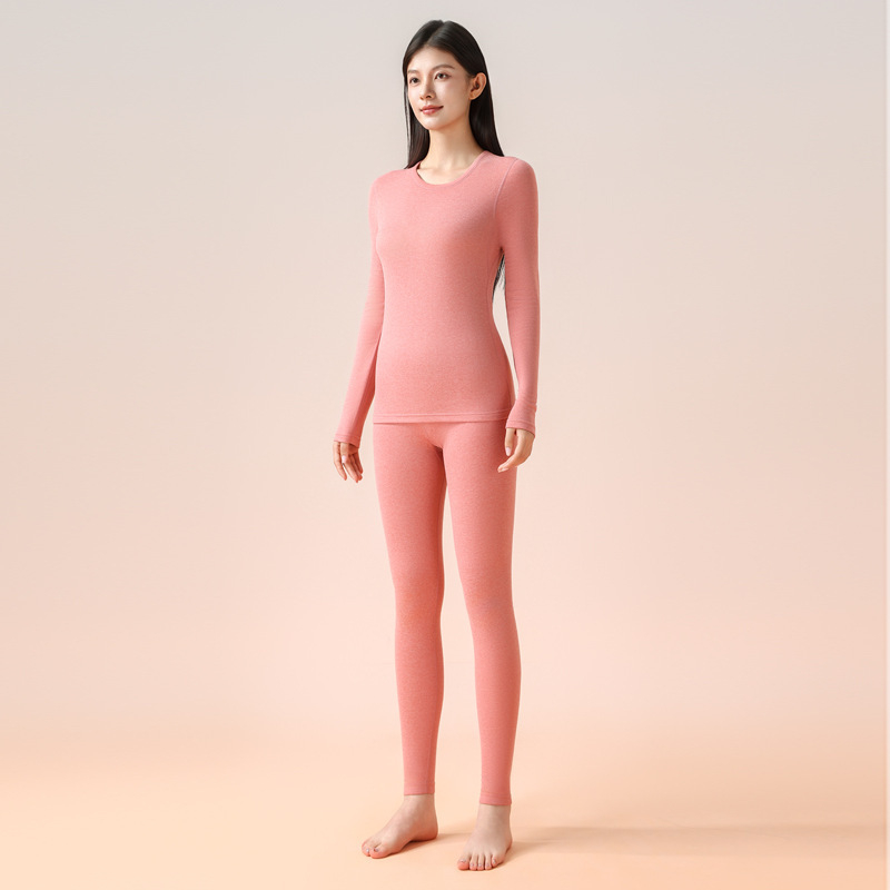 Set unisex de lenjerie termică, cu căptușeală fleece, țesătură extra groasă, guler rotund, bluza cu mânecă lungă și pantaloni lungi