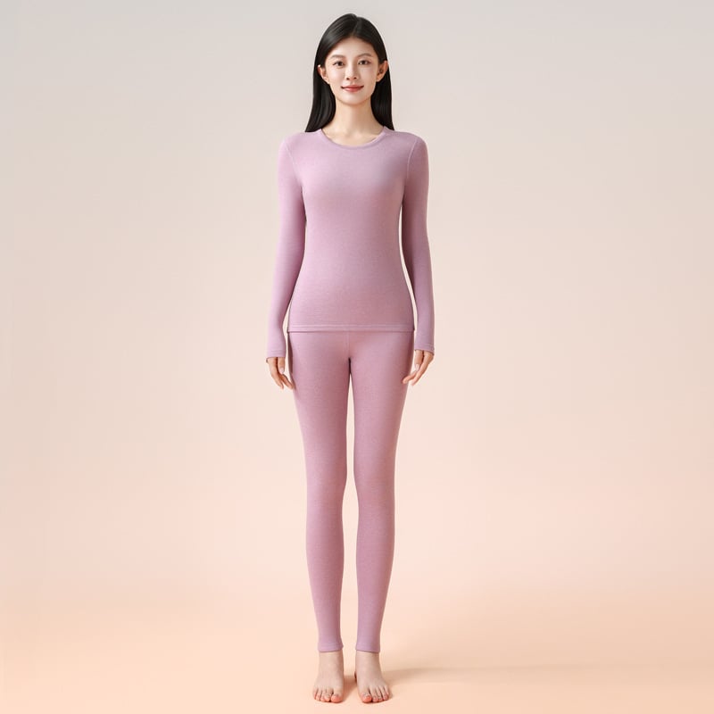 Set unisex de lenjerie termică, cu căptușeală fleece, țesătură extra groasă, guler rotund, bluza cu mânecă lungă și pantaloni lungi