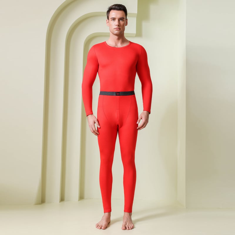 Set unisex de lenjerie termică, cu căptușeală fleece, țesătură extra groasă, guler rotund, bluza cu mânecă lungă și pantaloni lungi