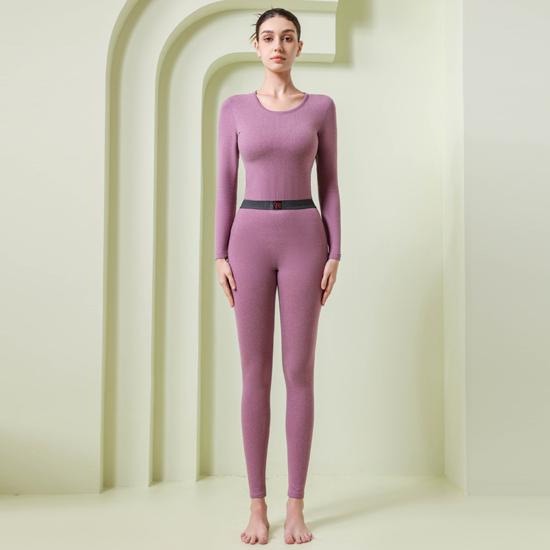 Set unisex de lenjerie termică, cu căptușeală fleece, țesătură extra groasă, guler rotund, bluza cu mânecă lungă și pantaloni lungi