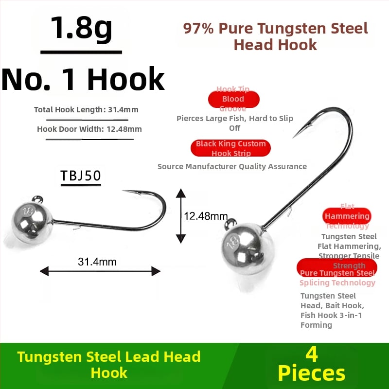Cârlig de pescuit cu cap de oțel wolfram, fără cârlig, pentru biban negru, anti-încâlcire, pescuit în lac rezervoar