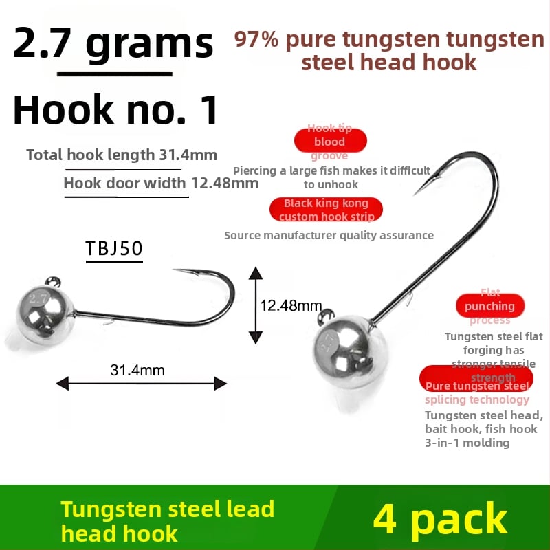 Cârlig de pescuit cu cap de oțel wolfram, fără cârlig, pentru biban negru, anti-încâlcire, pescuit în lac rezervoar