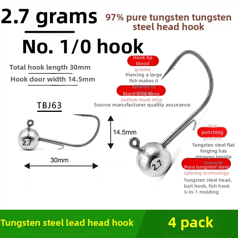 Cârlig de pescuit cu cap de oțel wolfram, fără cârlig, pentru biban negru, anti-încâlcire, pescuit în lac rezervoar