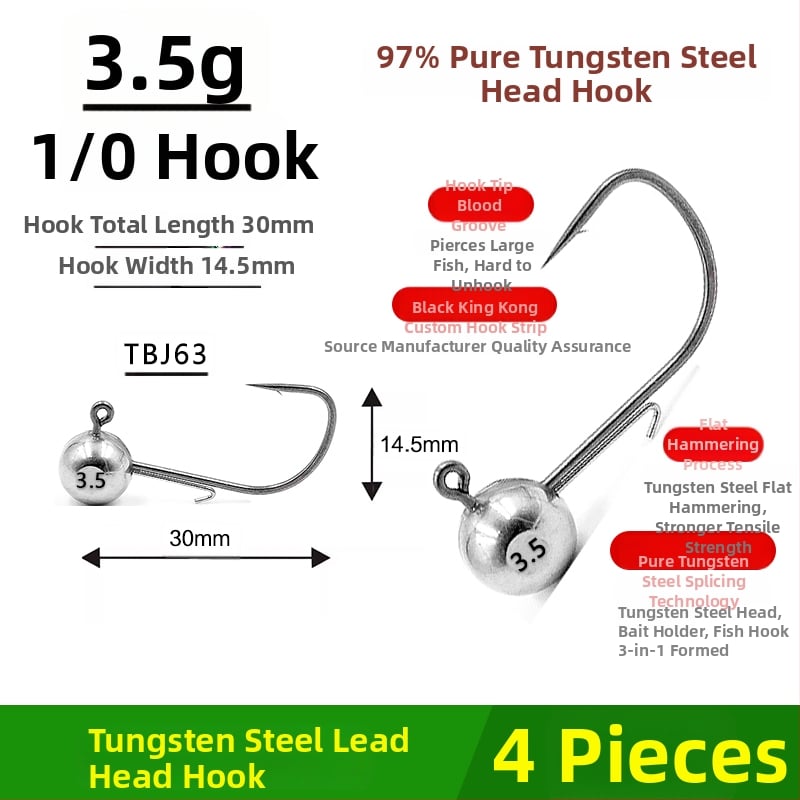 Cârlig de pescuit cu cap de oțel wolfram, fără cârlig, pentru biban negru, anti-încâlcire, pescuit în lac rezervoar