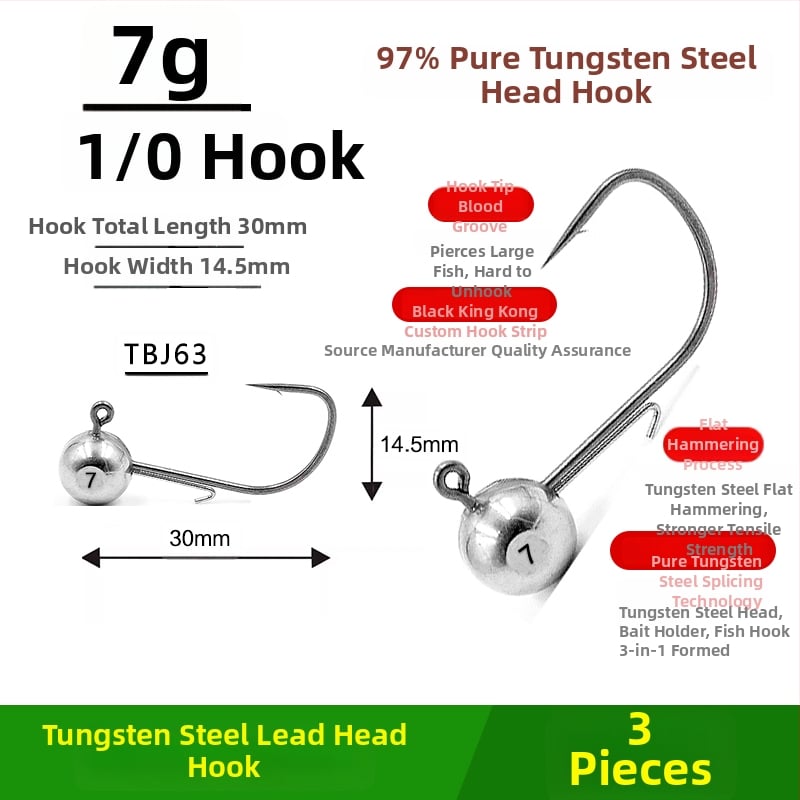Cârlig de pescuit cu cap de oțel wolfram, fără cârlig, pentru biban negru, anti-încâlcire, pescuit în lac rezervoar