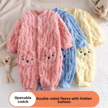 Детска гащеризон-пижама с плюшена подплата, копчета, есен/зима, за 1–3 години, полиестер