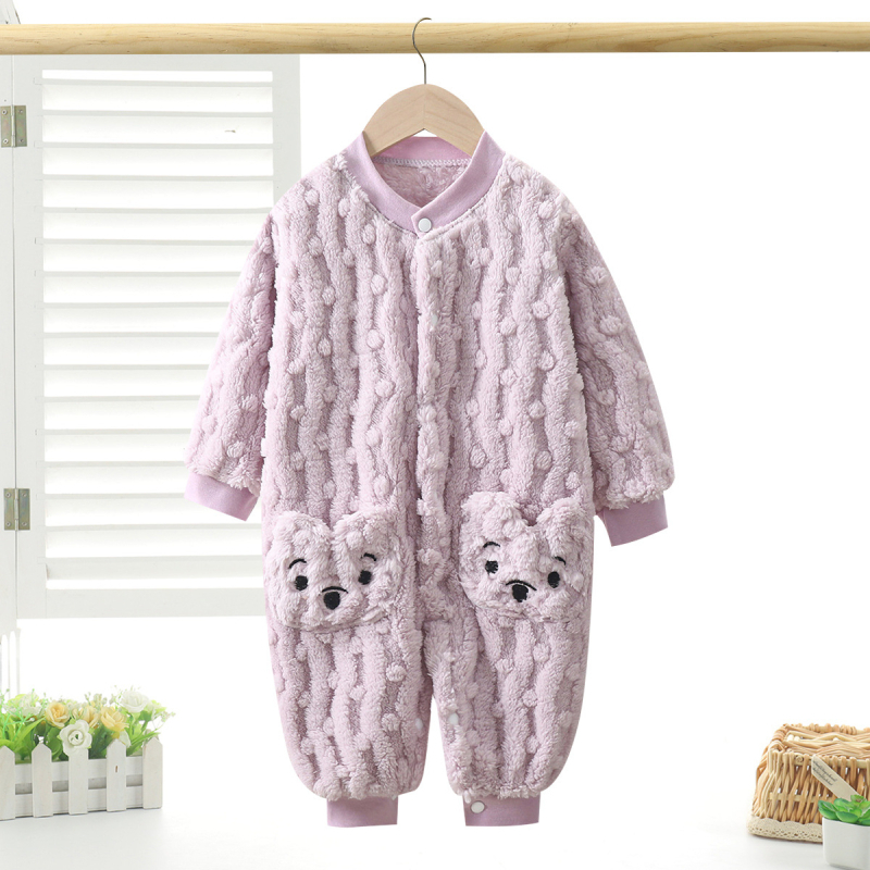 Детска гащеризон-пижама с плюшена подплата, копчета, есен/зима, за 1–3 години, полиестер