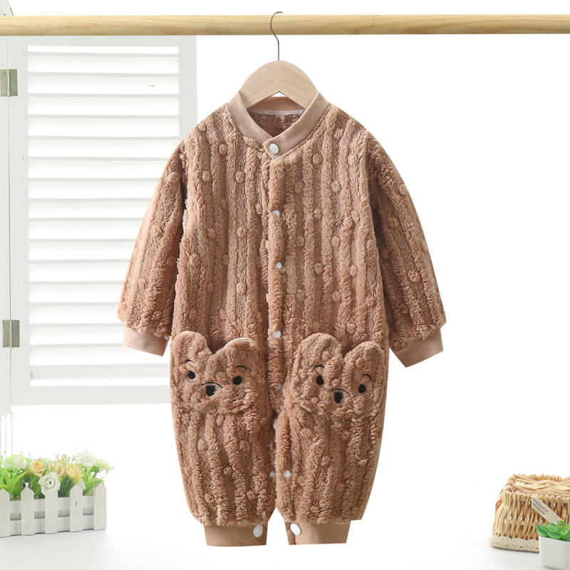 Детска гащеризон-пижама с плюшена подплата, копчета, есен/зима, за 1–3 години, полиестер