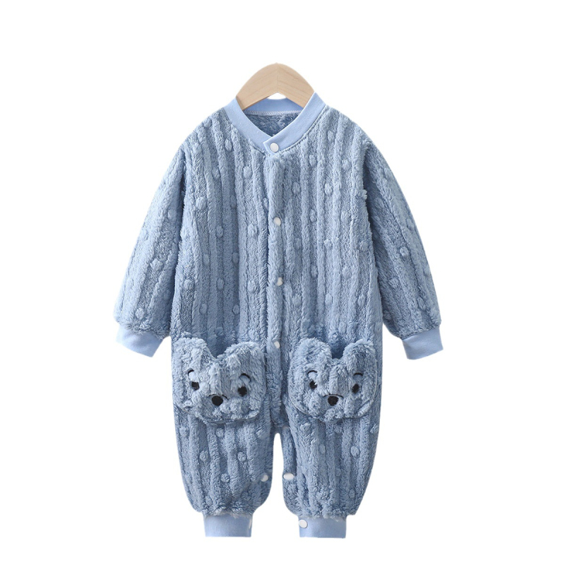 Детска гащеризон-пижама с плюшена подплата, копчета, есен/зима, за 1–3 години, полиестер