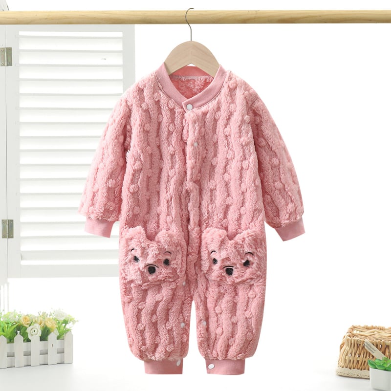 Детска гащеризон-пижама с плюшена подплата, копчета, есен/зима, за 1–3 години, полиестер