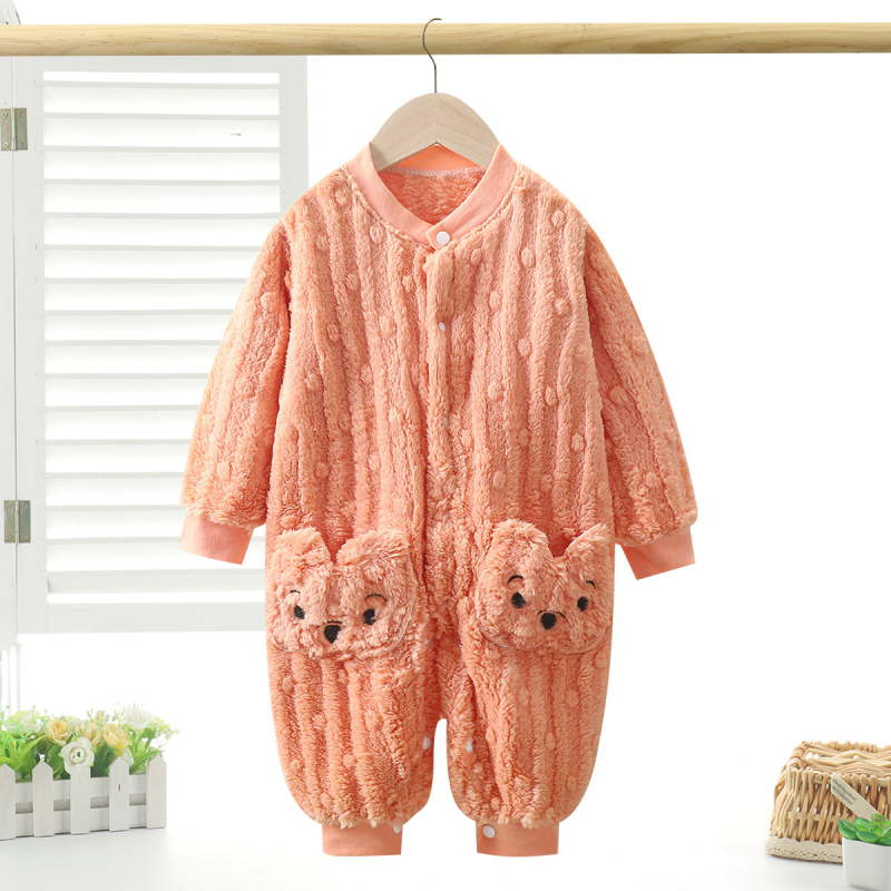 Детска гащеризон-пижама с плюшена подплата, копчета, есен/зима, за 1–3 години, полиестер