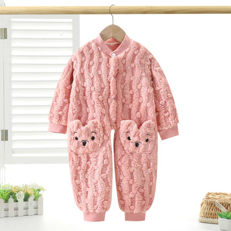 Детска гащеризон-пижама с плюшена подплата, копчета, есен/зима, за 1–3 години, полиестер