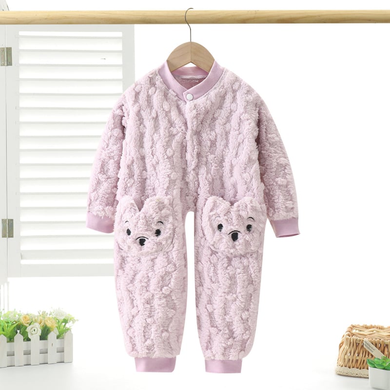 Детска гащеризон-пижама с плюшена подплата, копчета, есен/зима, за 1–3 години, полиестер