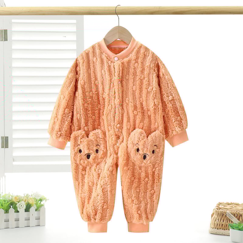 Детска гащеризон-пижама с плюшена подплата, копчета, есен/зима, за 1–3 години, полиестер