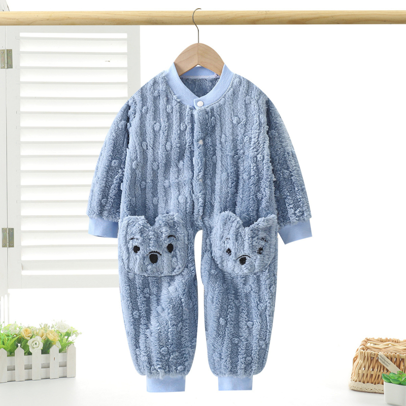 Детска гащеризон-пижама с плюшена подплата, копчета, есен/зима, за 1–3 години, полиестер