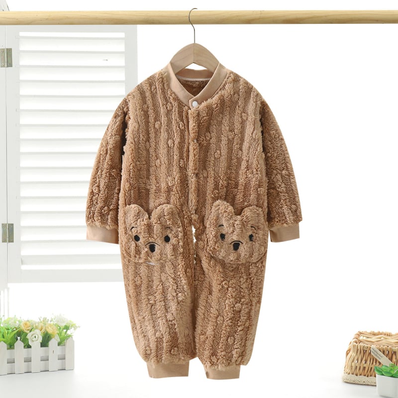 Детска гащеризон-пижама с плюшена подплата, копчета, есен/зима, за 1–3 години, полиестер