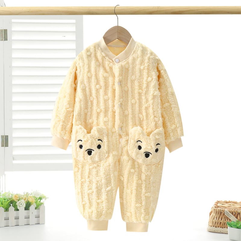 Детска гащеризон-пижама с плюшена подплата, копчета, есен/зима, за 1–3 години, полиестер