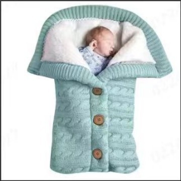 Sac de dormit pentru căruciorul bebelușului, tricotat, acrilic, 380 g, cu nasturi deschizători, căptușeală fleece de lână, gros