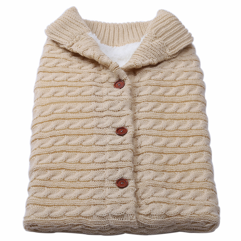 Sac de dormit pentru căruciorul bebelușului, tricotat, acrilic, 380 g, cu nasturi deschizători, căptușeală fleece de lână, gros