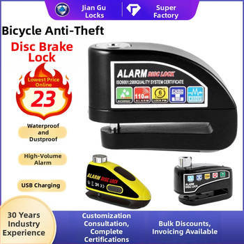 Alarmos tárcsafék-zár motorkerékpárok és elektromos kerékpárok számára, újratölthető riasztással (Modell: Alarm disc brake lock; Anyag: Alloy steel ABS; Márka: Strong Valley; Tömeg: 460 g; Alkalmazási terület: különböző tárcsafékes járművek)