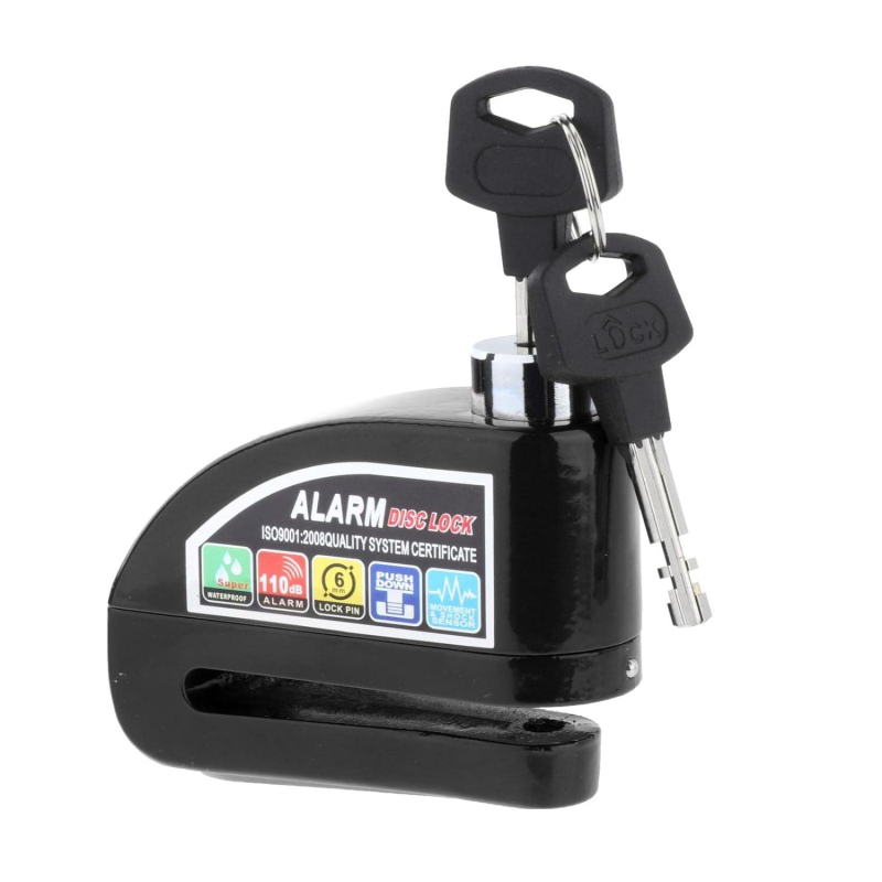Alarmos tárcsafék-zár motorkerékpárok és elektromos kerékpárok számára, újratölthető riasztással (Modell: Alarm disc brake lock; Anyag: Alloy steel ABS; Márka: Strong Valley; Tömeg: 460 g; Alkalmazási terület: különböző tárcsafékes járművek)