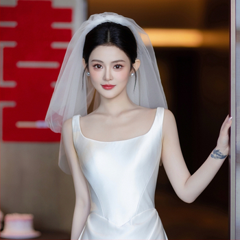 Δικτυωτό νυφικό πέπλο για το κεφάλι, απλός γυναικείος σχεδιασμός, διπλό στρώμα, με σχήμα φιόγγου