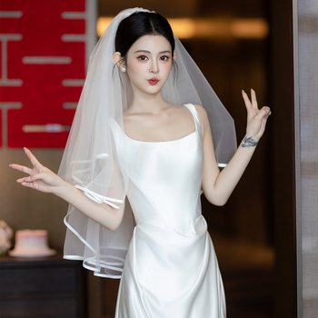 Δικτυωτό νυφικό πέπλο για το κεφάλι, απλός γυναικείος σχεδιασμός, διπλό στρώμα, με σχήμα φιόγγου