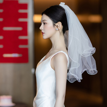 Δικτυωτό νυφικό πέπλο για το κεφάλι, απλός γυναικείος σχεδιασμός, διπλό στρώμα, με σχήμα φιόγγου