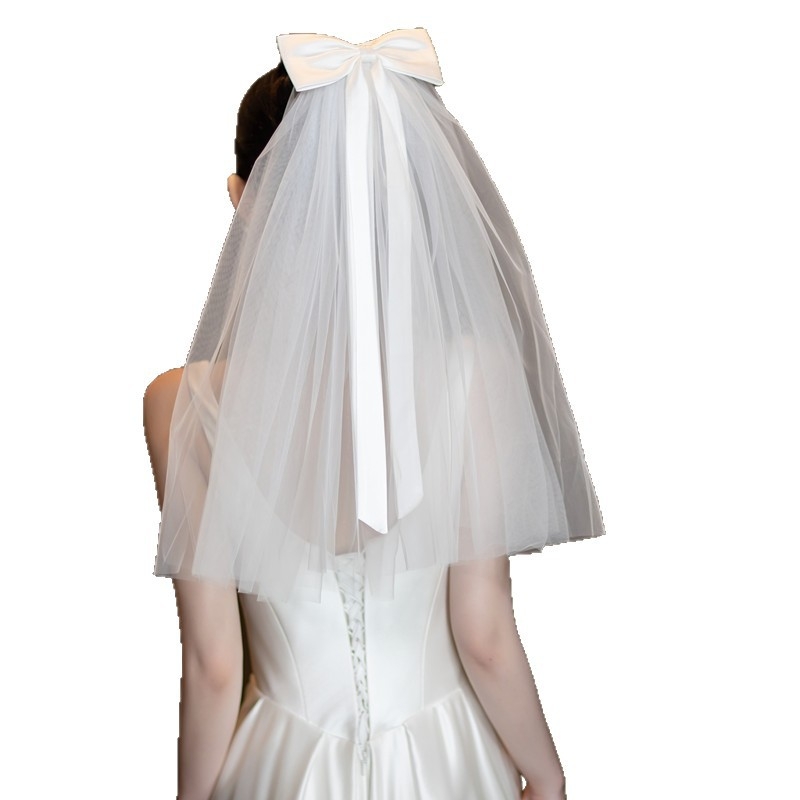 Δικτυωτό νυφικό πέπλο για το κεφάλι, απλός γυναικείος σχεδιασμός, διπλό στρώμα, με σχήμα φιόγγου