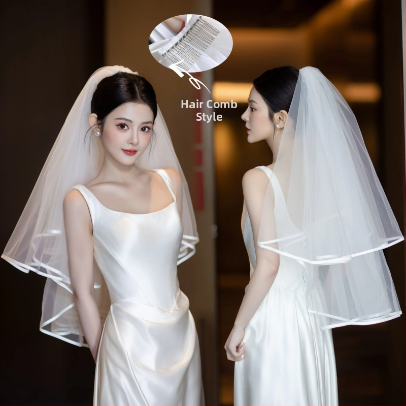 Δικτυωτό νυφικό πέπλο για το κεφάλι, απλός γυναικείος σχεδιασμός, διπλό στρώμα, με σχήμα φιόγγου