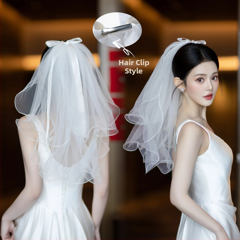 Δικτυωτό νυφικό πέπλο για το κεφάλι, απλός γυναικείος σχεδιασμός, διπλό στρώμα, με σχήμα φιόγγου