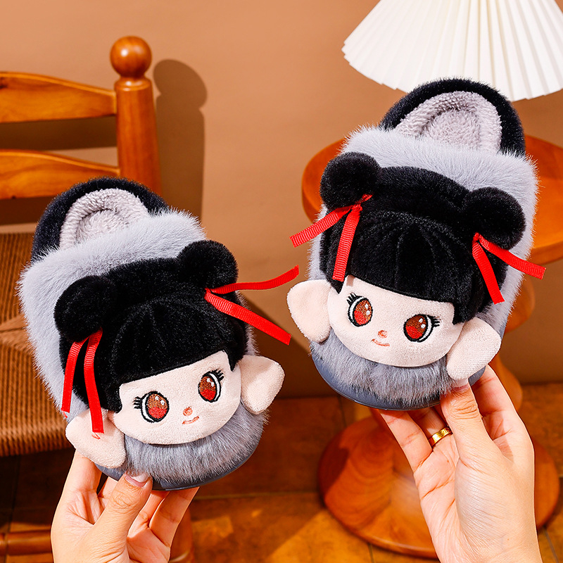 Унисекс памучни чехли с EVA подметка, плюшено горно покритие, подплата от полар, противохлъзгащи, топли и удобни, карикатурен дизайн за зимни и есенни дни