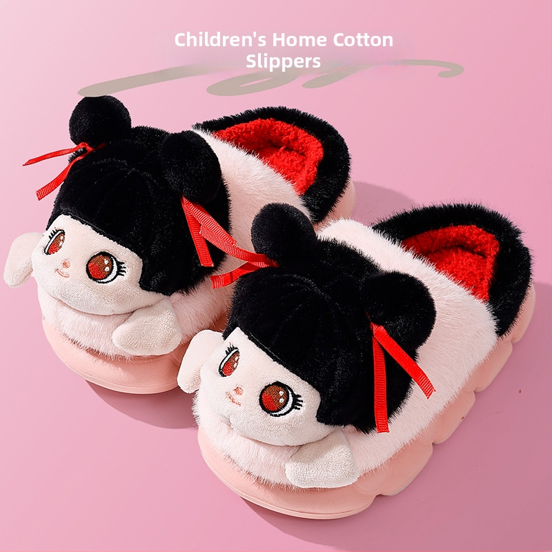 Унисекс памучни чехли с EVA подметка, плюшено горно покритие, подплата от полар, противохлъзгащи, топли и удобни, карикатурен дизайн за зимни и есенни дни