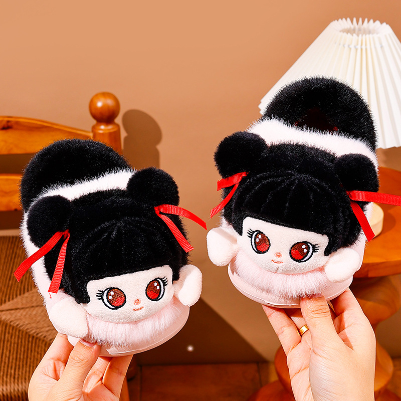 Унисекс памучни чехли с EVA подметка, плюшено горно покритие, подплата от полар, противохлъзгащи, топли и удобни, карикатурен дизайн за зимни и есенни дни