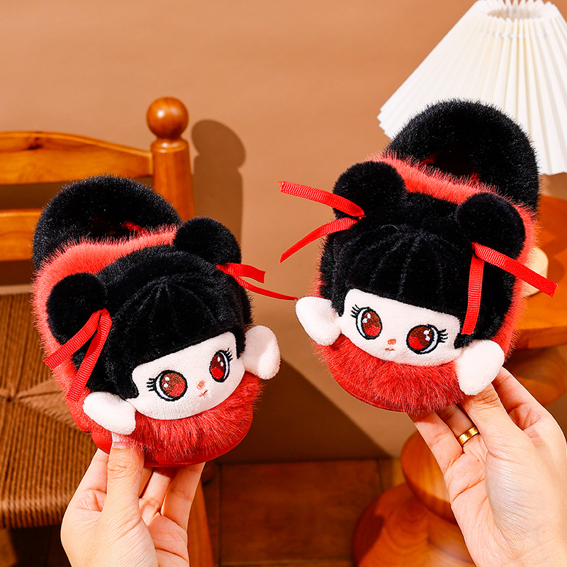 Унисекс памучни чехли с EVA подметка, плюшено горно покритие, подплата от полар, противохлъзгащи, топли и удобни, карикатурен дизайн за зимни и есенни дни